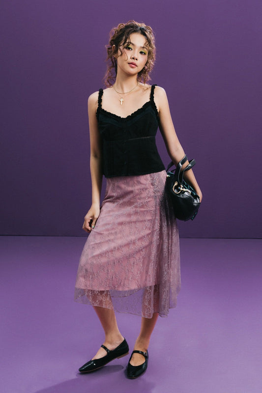 Libe Purple Pink Lace Mullet Mid Length Skirt (Pre-order)