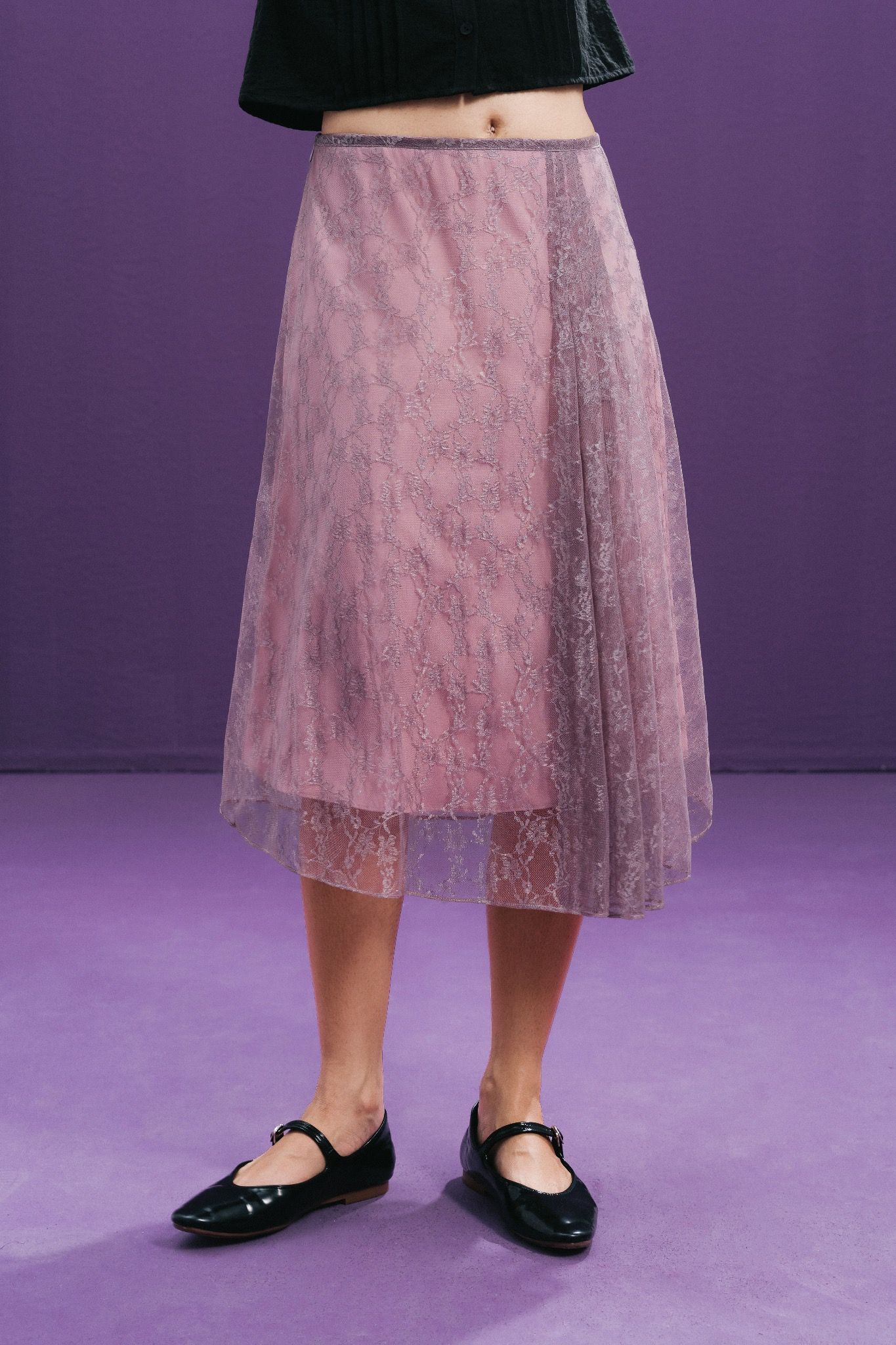Libe Purple Pink Lace Mullet Mid Length Skirt (Pre-order)