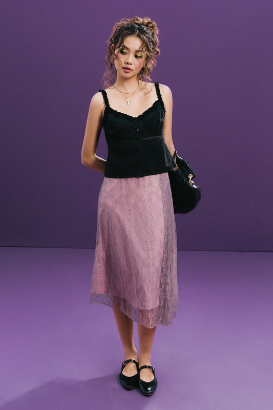 Libe Purple Pink Lace Mullet Mid Length Skirt (Pre-order)