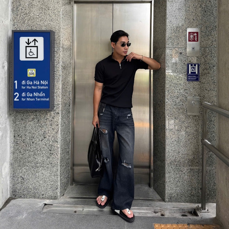 WHOSE Ash Slash Baggy Jeans (Pre-order)