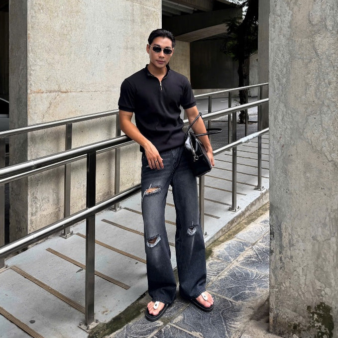 WHOSE Ash Slash Baggy Jeans (Pre-order)