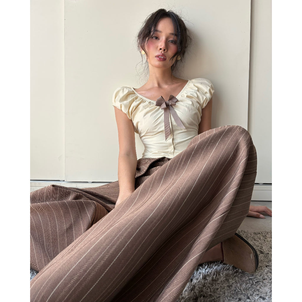 Aiai Studio Ss26 Fold Waist Striped Wide Trousers