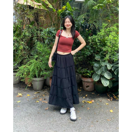 Aufra Studio Bow Square-Neck Ribbed Top