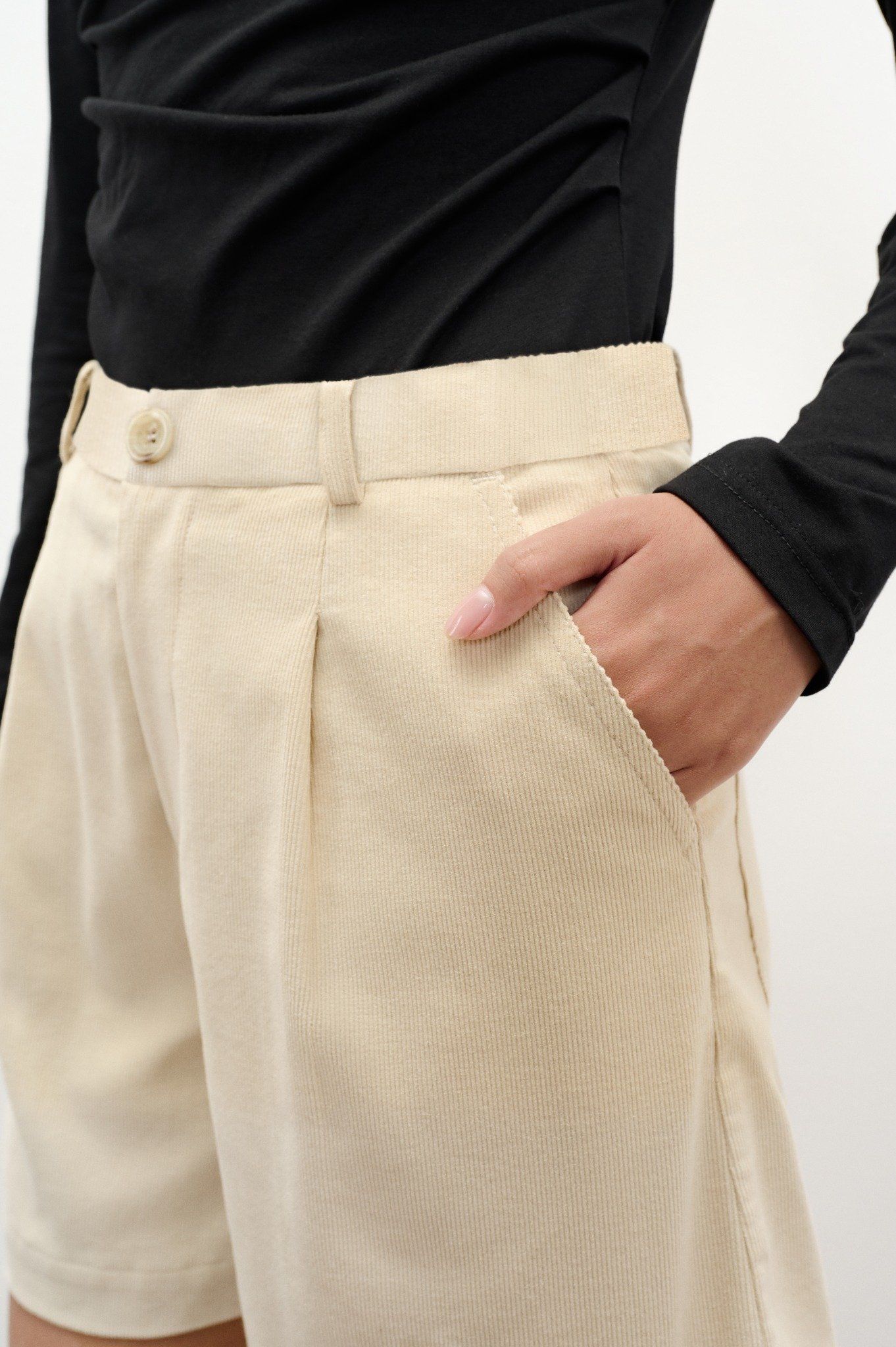 Libe Beige Corduroy Bermuda Shorts (Pre-order)