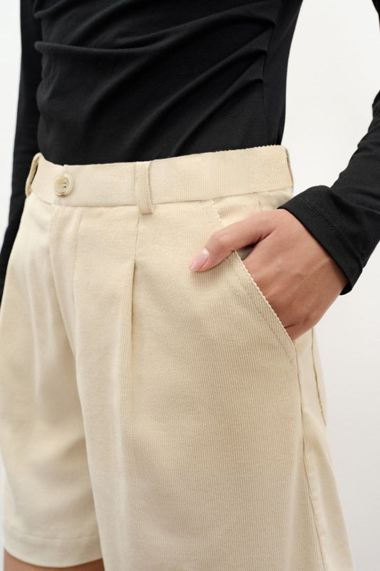 Libe Beige Corduroy Bermuda Shorts (Pre-order)