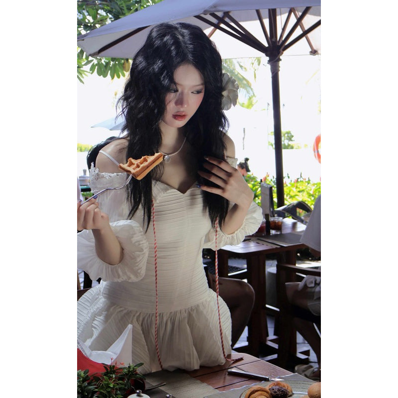 Aguja Belinda White Off-Shoulder Bubble Dress (Pre-order)