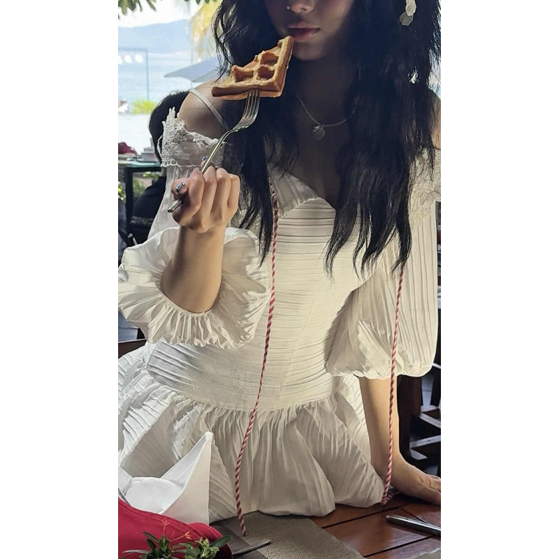 Aguja Belinda White Off-Shoulder Bubble Dress (Pre-order)