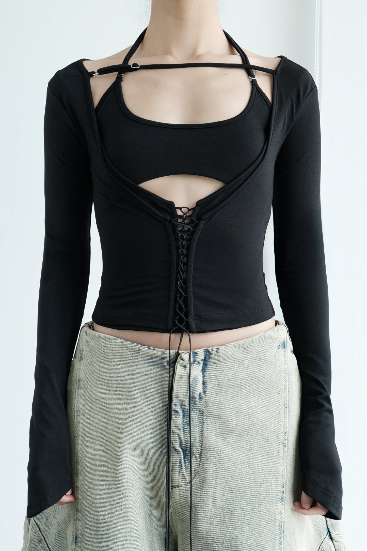 Bunny Hill Bisou Long Sleeve Top (Black) (Pre-order) - Em Clothing
