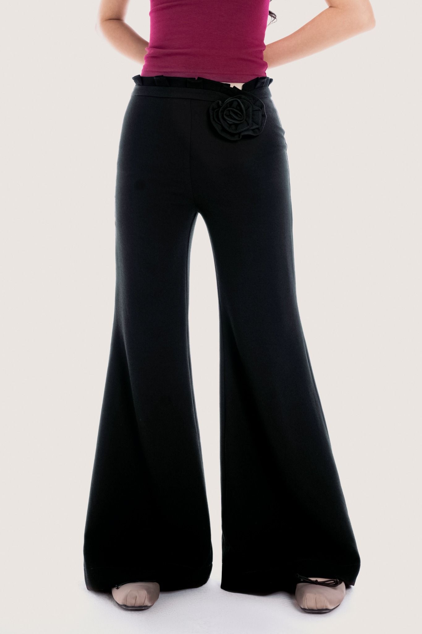 Libe Black Floral Embellished Flared Trousers (Pre-order)