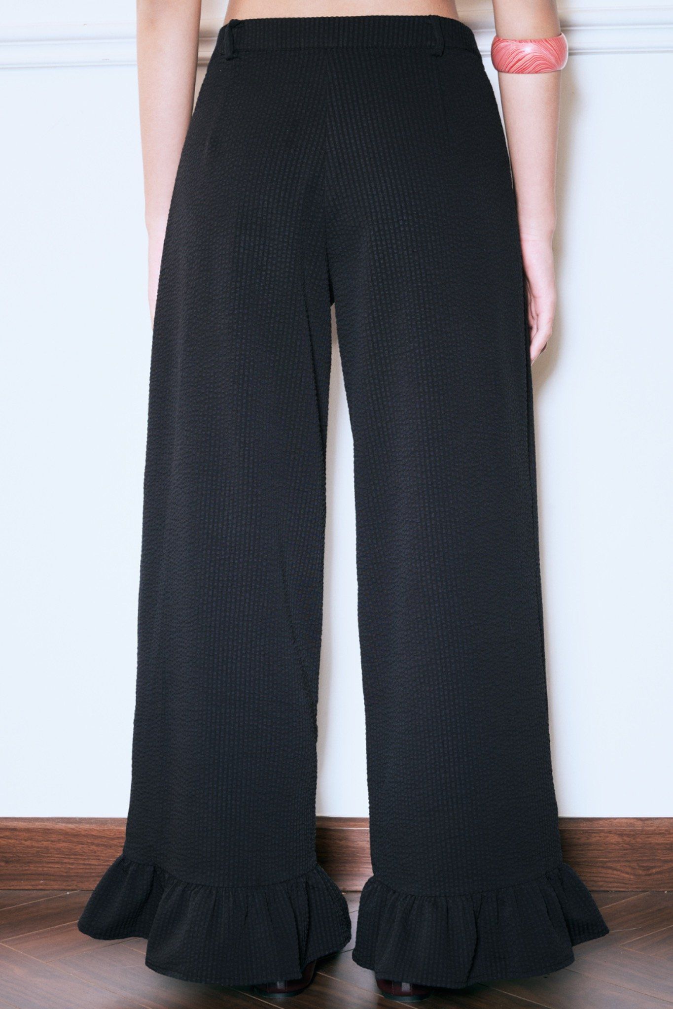 Libe Black Ruffle Hem Trousers (Pre-order)