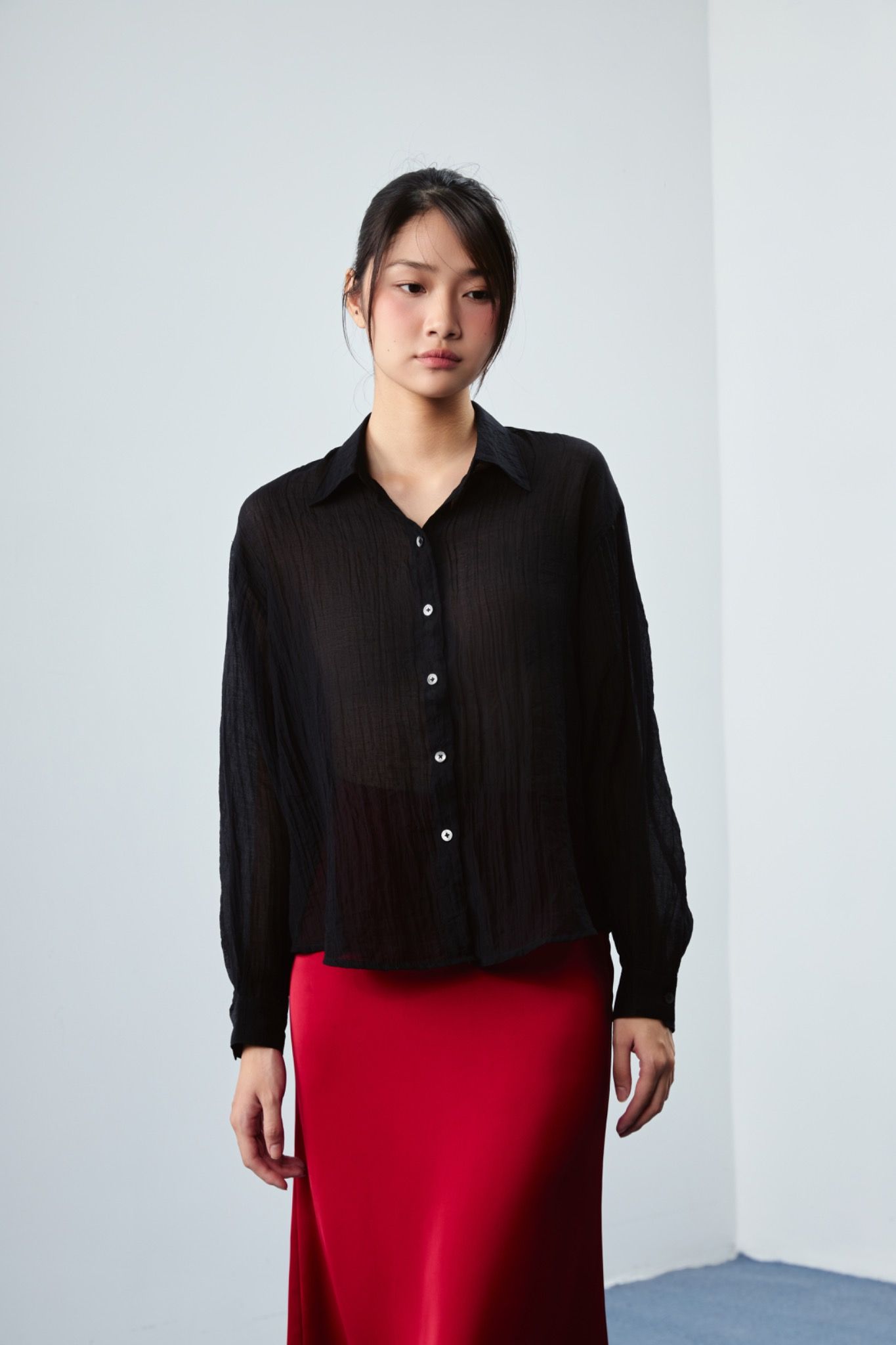 Libe Black Sheer Oversized Shirt (Pre-order)