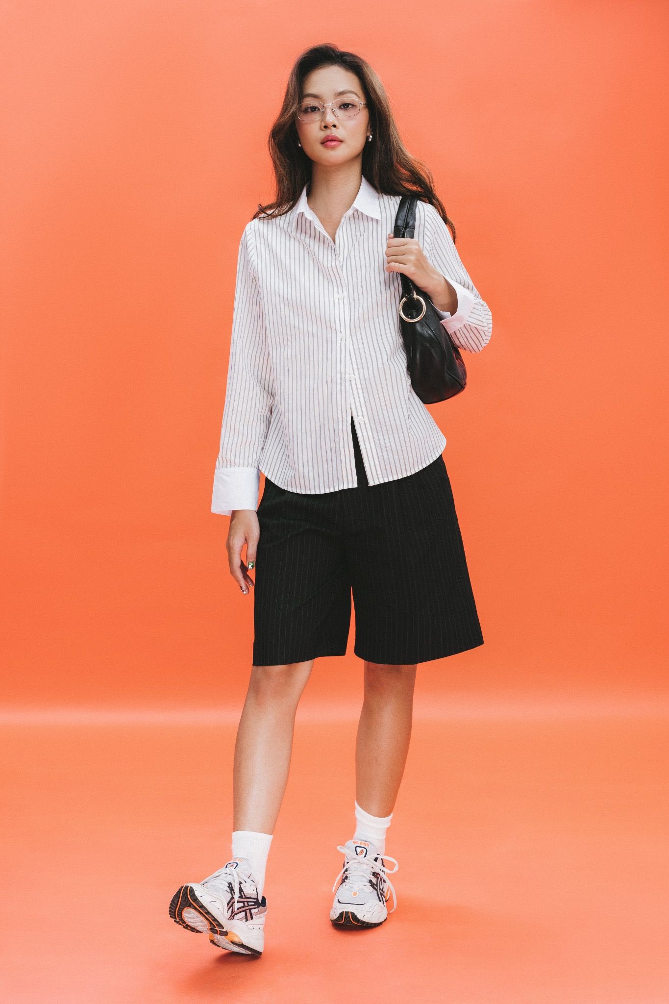 Libe Black Striped Front Pleats Bermuda Shorts (Pre-order)