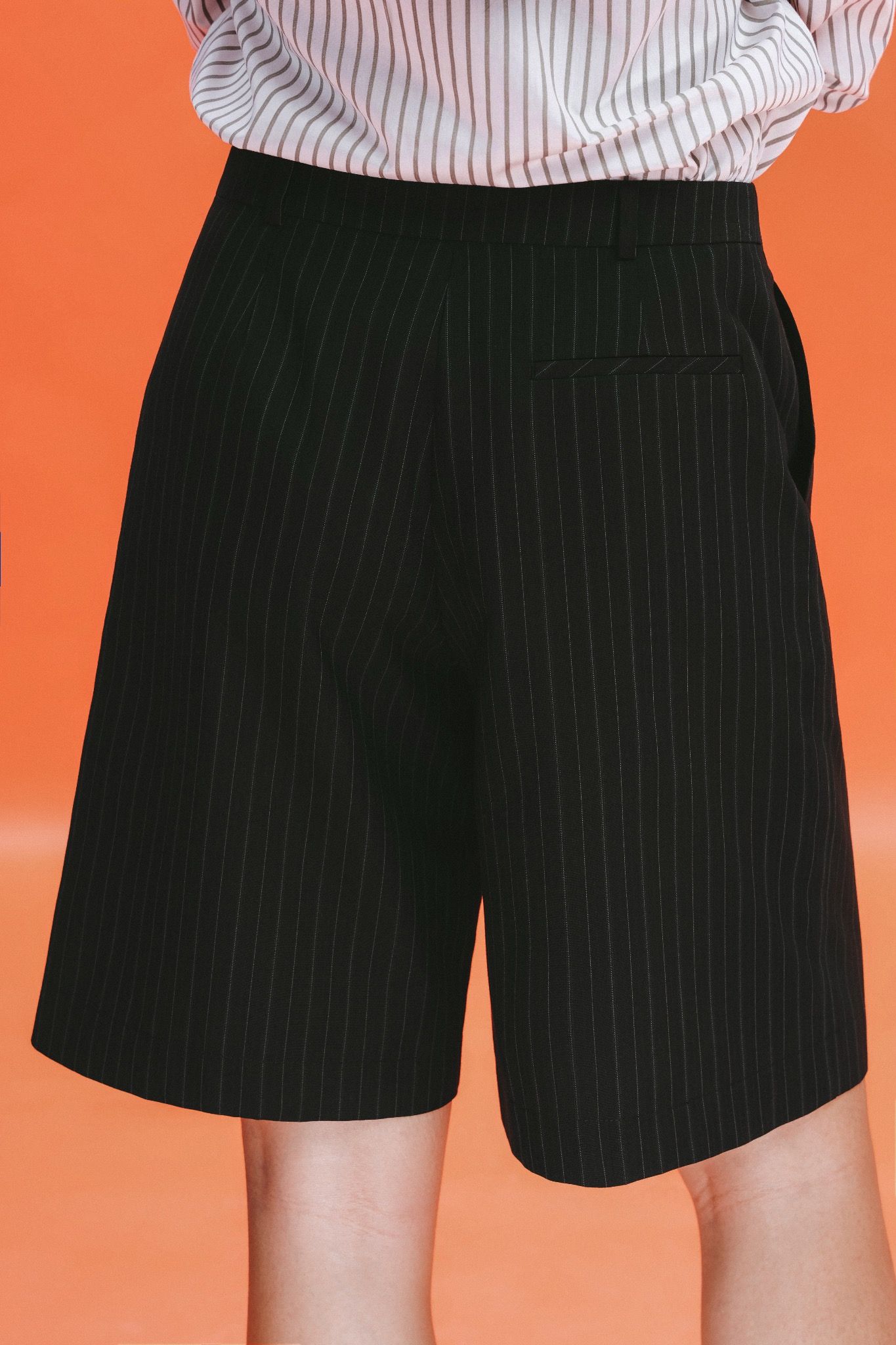 Libe Black Striped Front Pleats Bermuda Shorts (Pre-order)