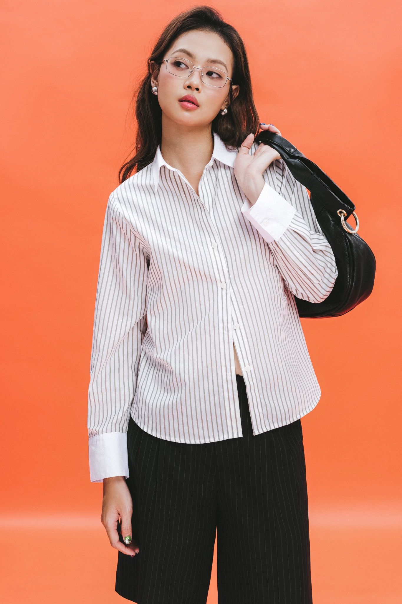 Libe Black Striped Front Pleats Bermuda Shorts (Pre-order)