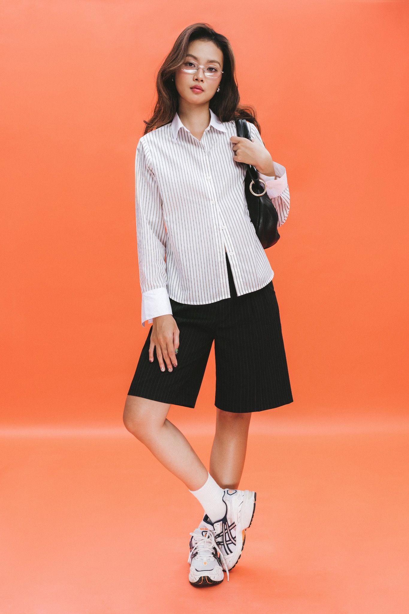 Libe Black Striped Front Pleats Bermuda Shorts (Pre-order)