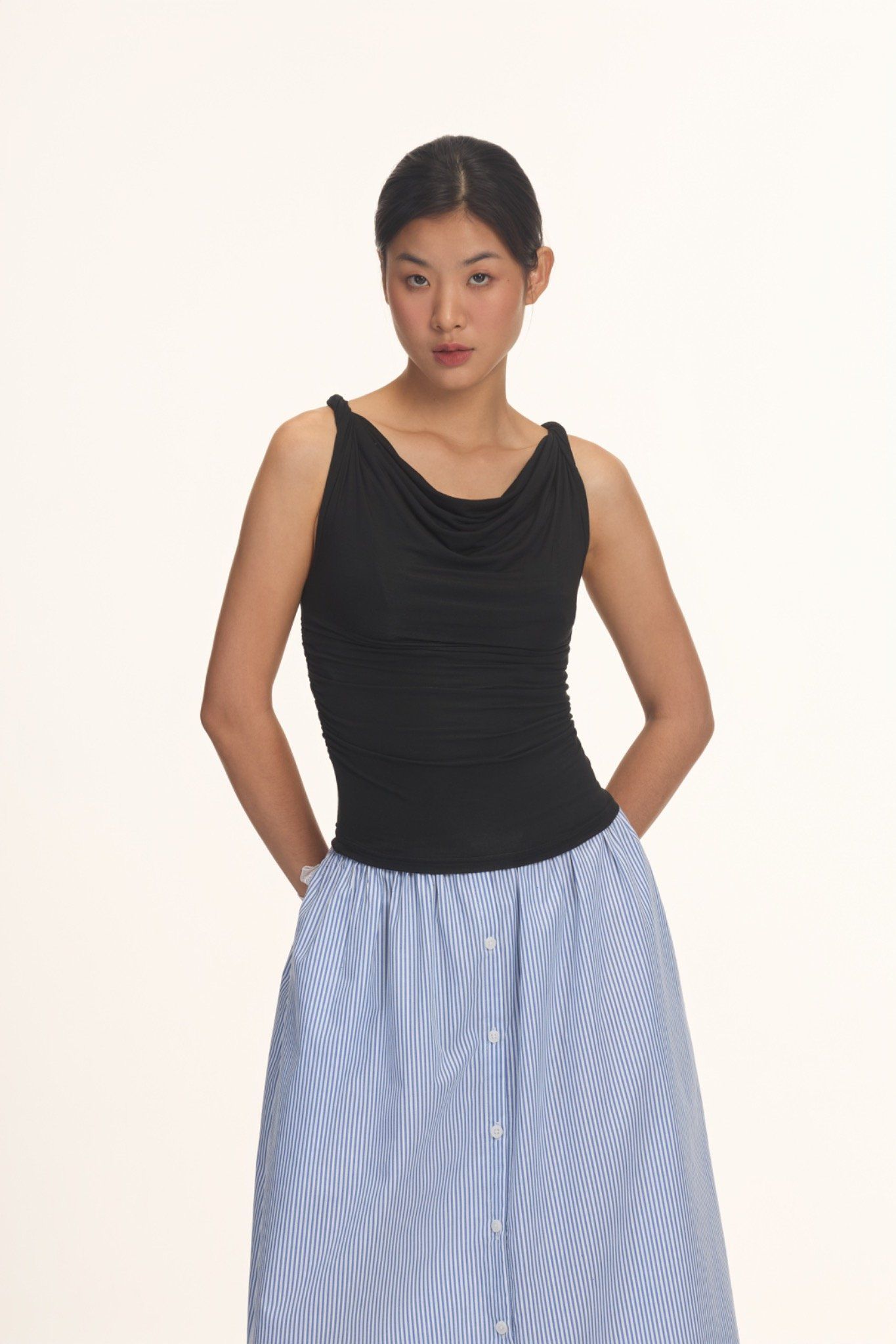 Libe Black Twist Shoulder Top (Pre-order)