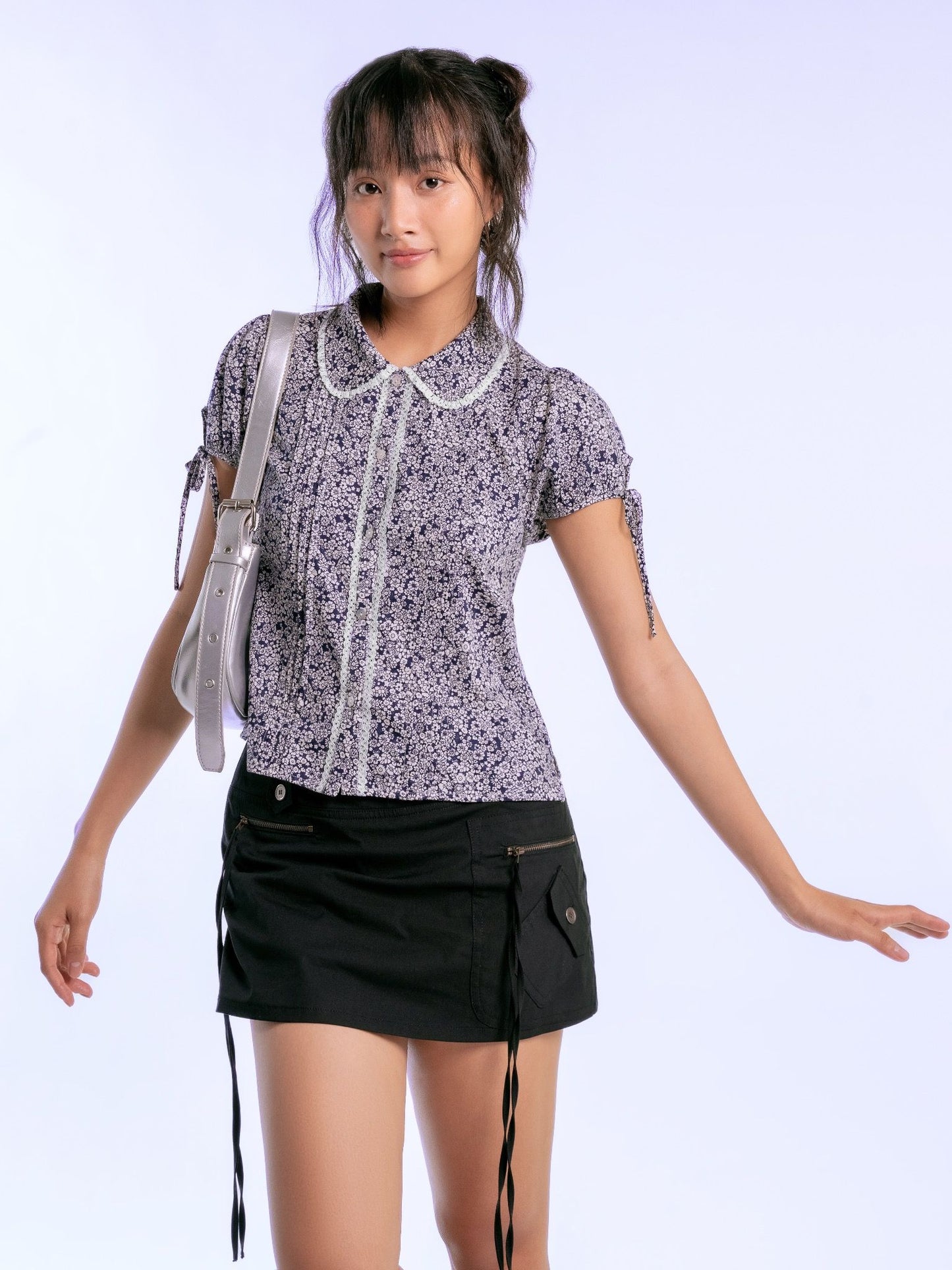Libe Black Zipper Pockets Mini Skirt (Pre-order)