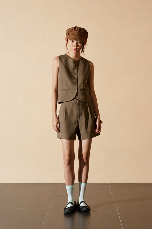 Libe Brown Pleated Shorts (Pre-order)