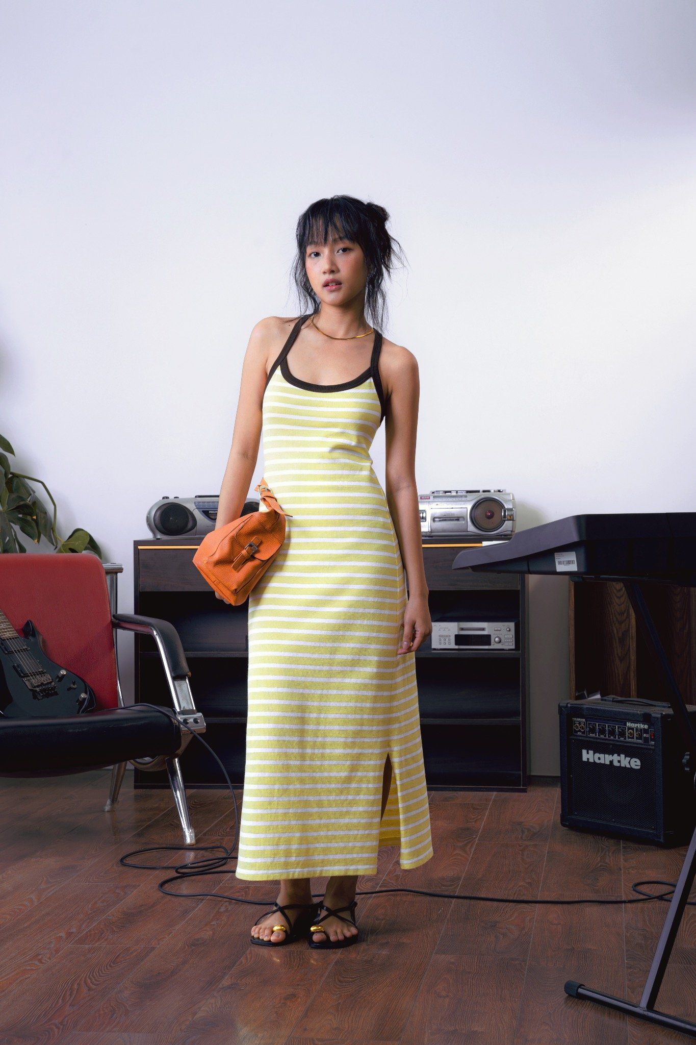 yellow striped maxi dress Libe Butter Yellow Strappy Striped Maxi Dress One Color / M