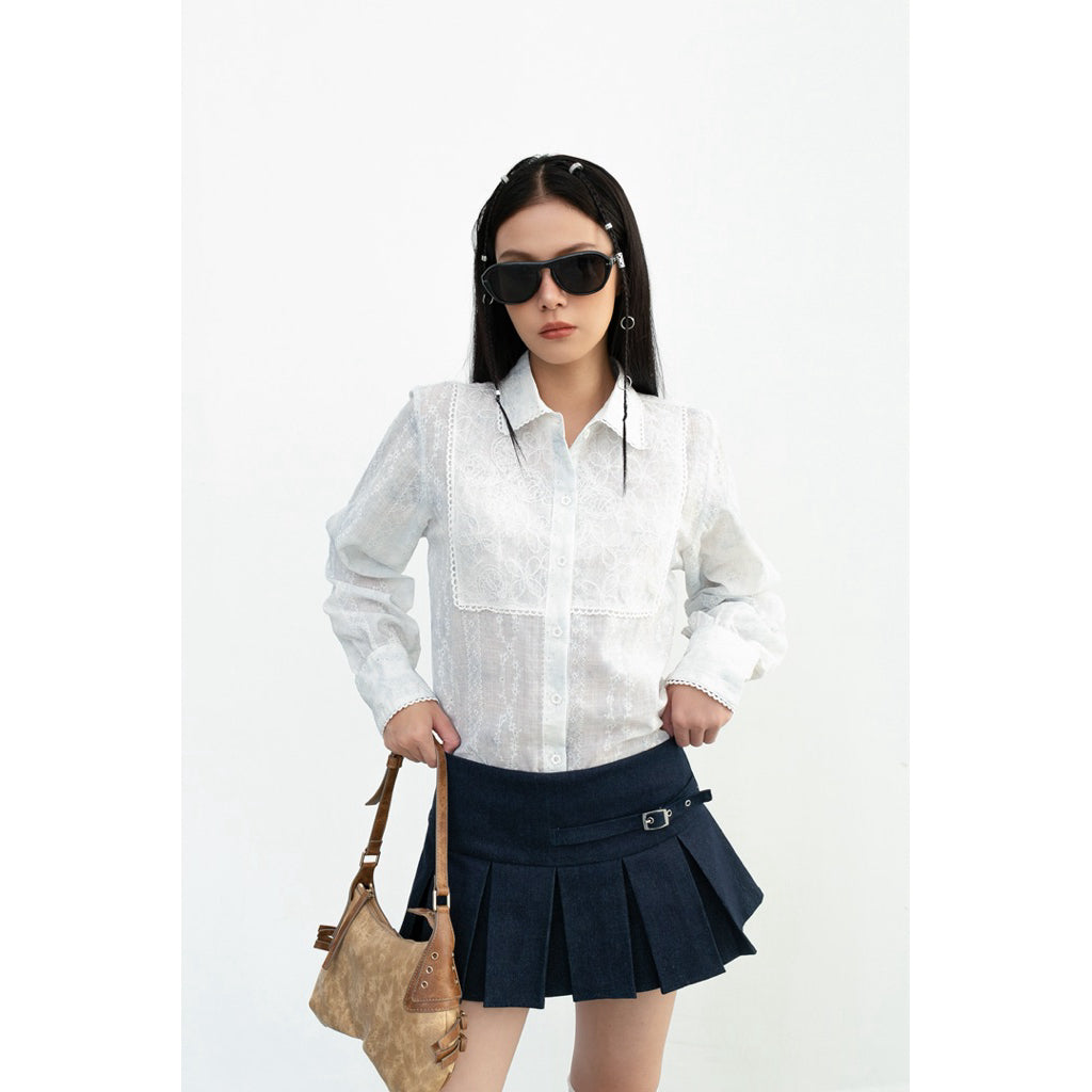 Cera Pleated Denim Skirt