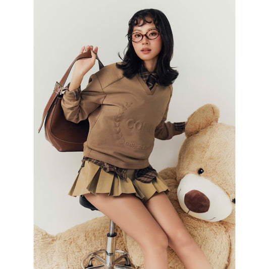 Colin Basic Pleated Mini Kaki Skirt (Pre-order)