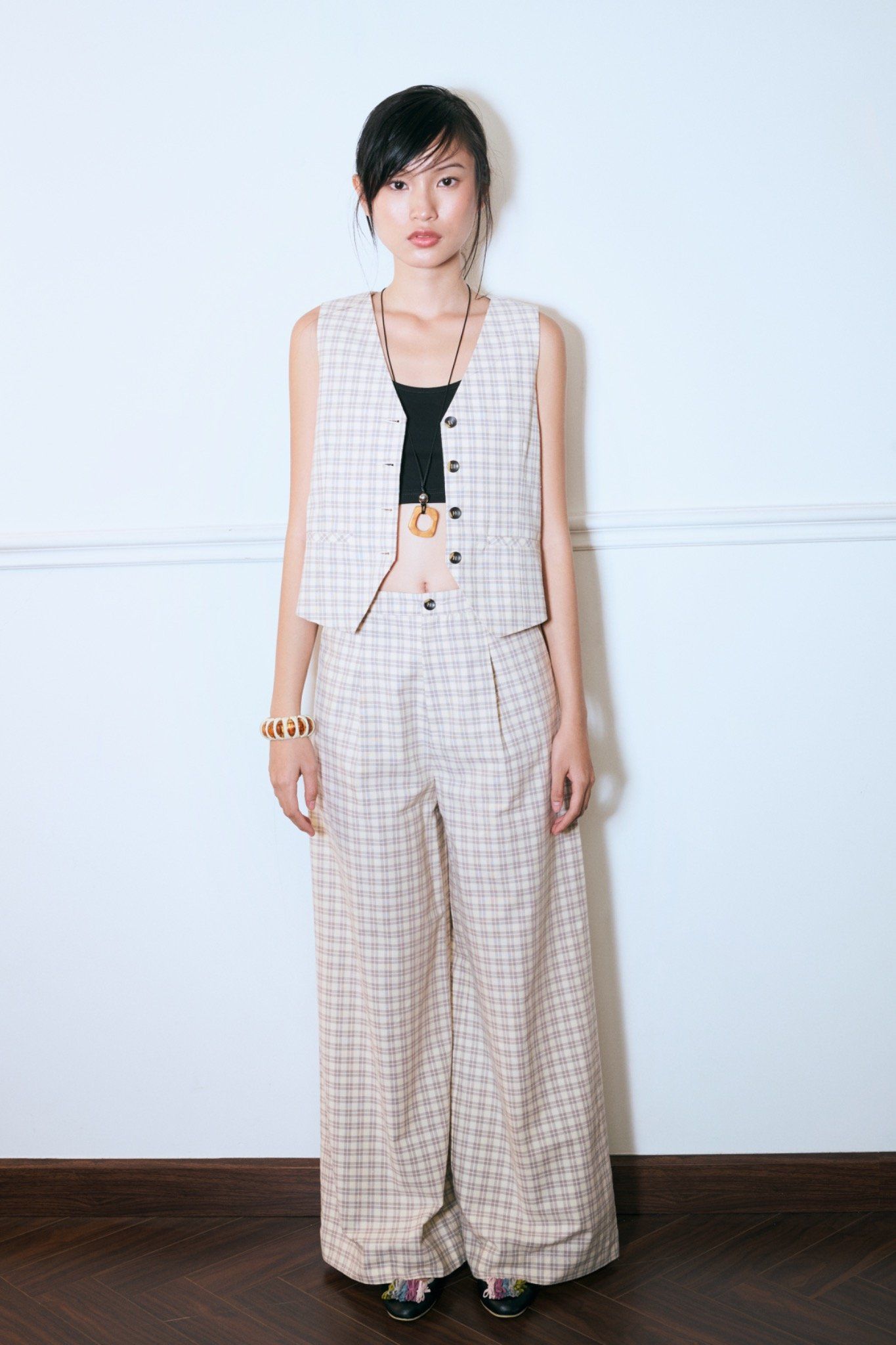 Libe Checked Straight Leg Trousers (Pre-order)