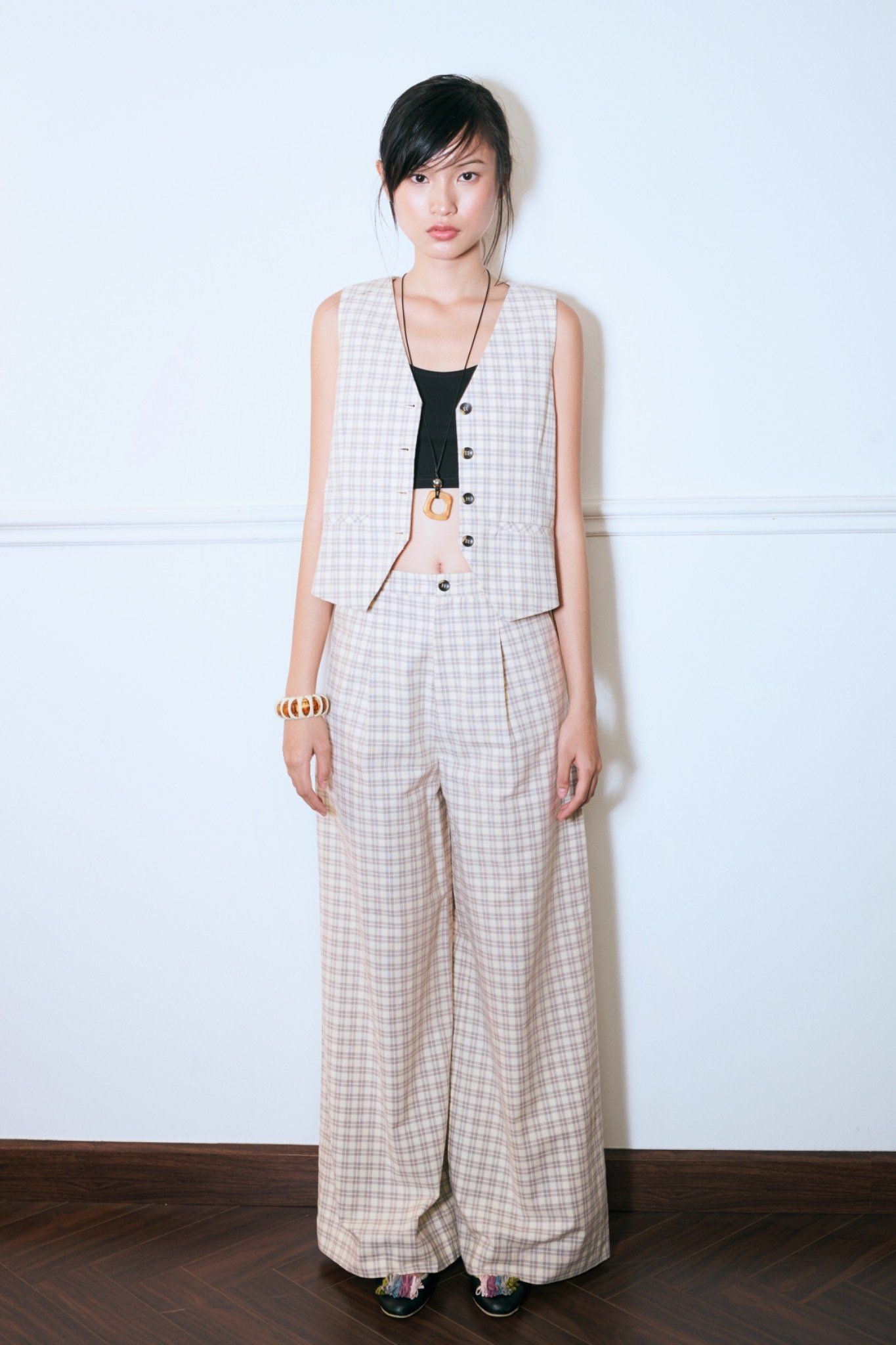 Libe Checked Straight Leg Trousers (Pre-order)