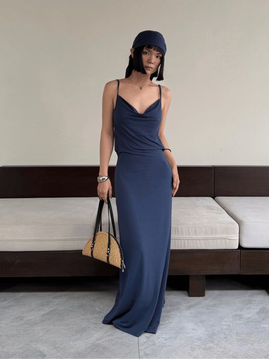 Odode Backless Draped Two-Strap Dress