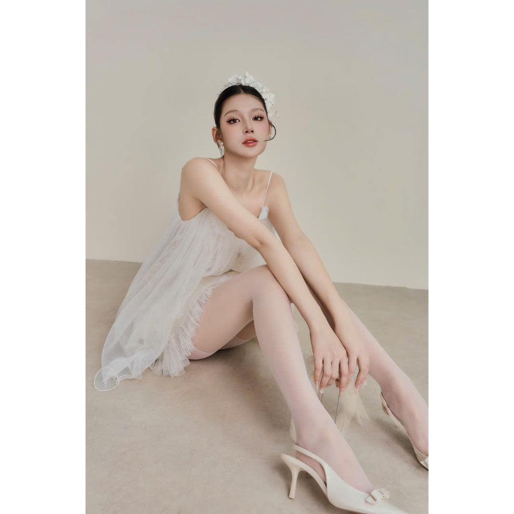 Colin Short Fairy Lace Dress With Mesh Layers