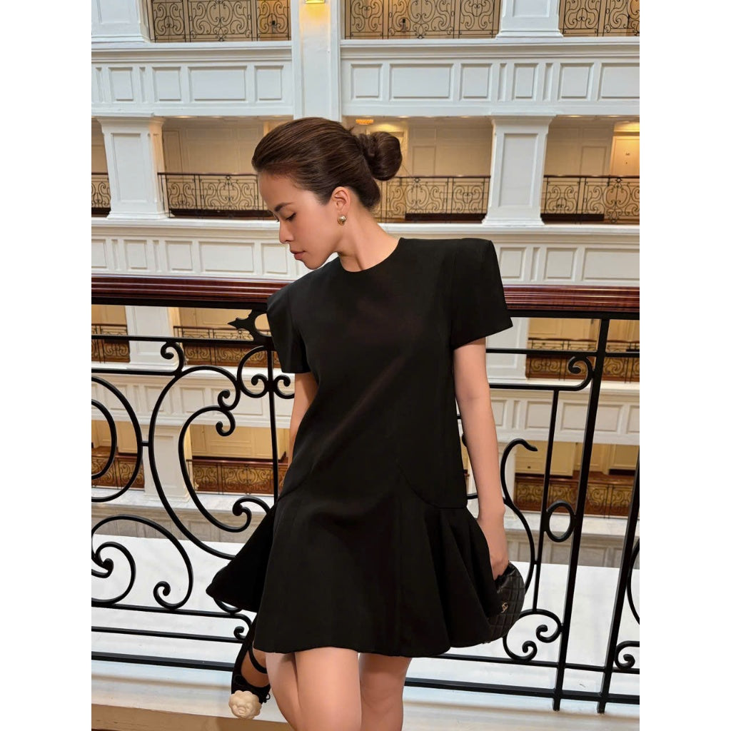 Colin Short Dress With Shoulder Ruffles And Flared Hem (Pre-order)