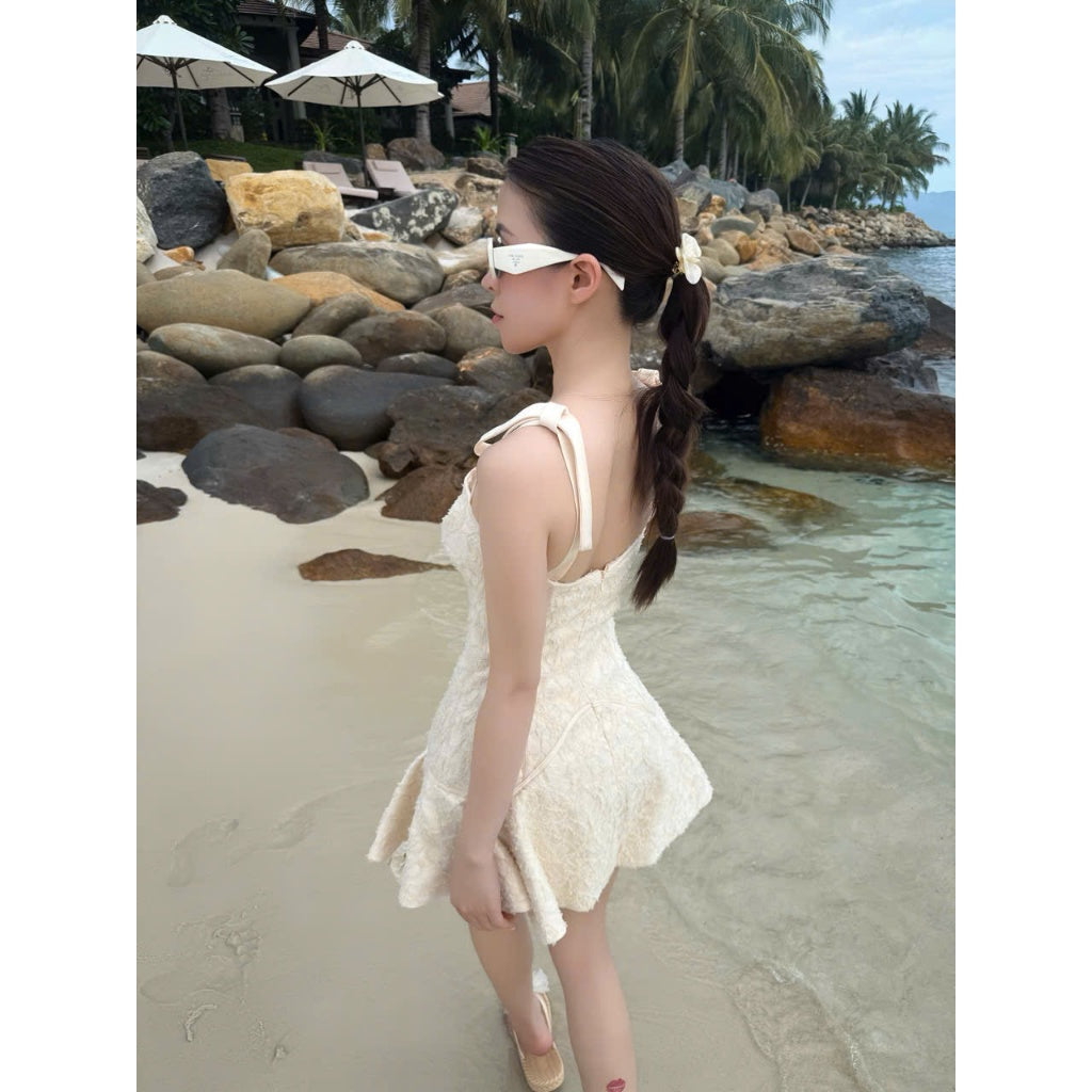 Colin Short Lace Corset Dress With Tie Straps And Flared Skirt (Pre-order)