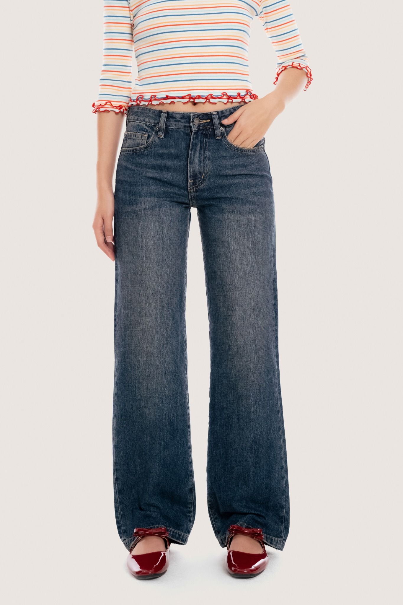 Libe Dark Blue Wash Low Rise Slim Relaxed Jeans (Pre-order)