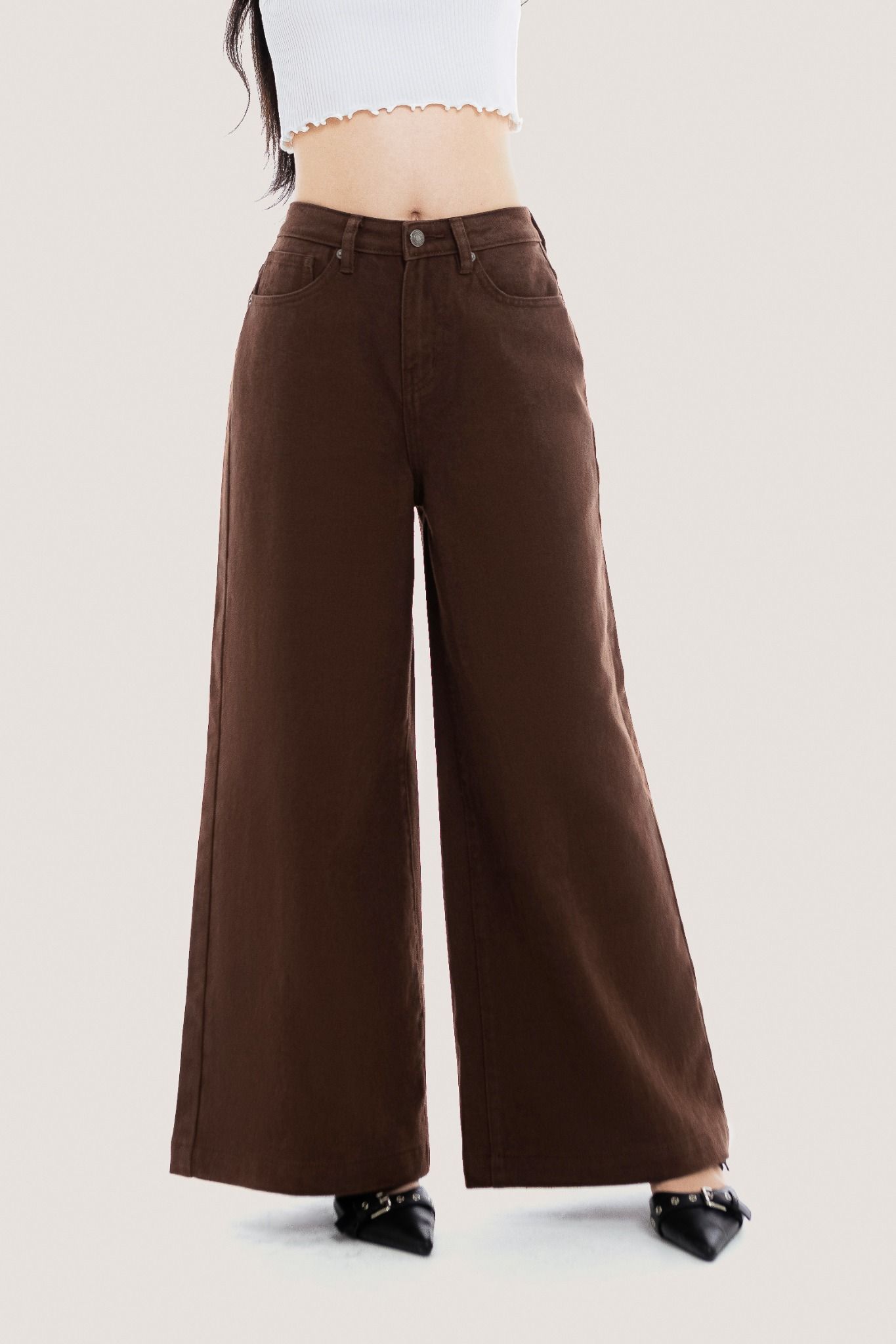 Libe Dark Brown Wide Leg Jeans (Pre-order)