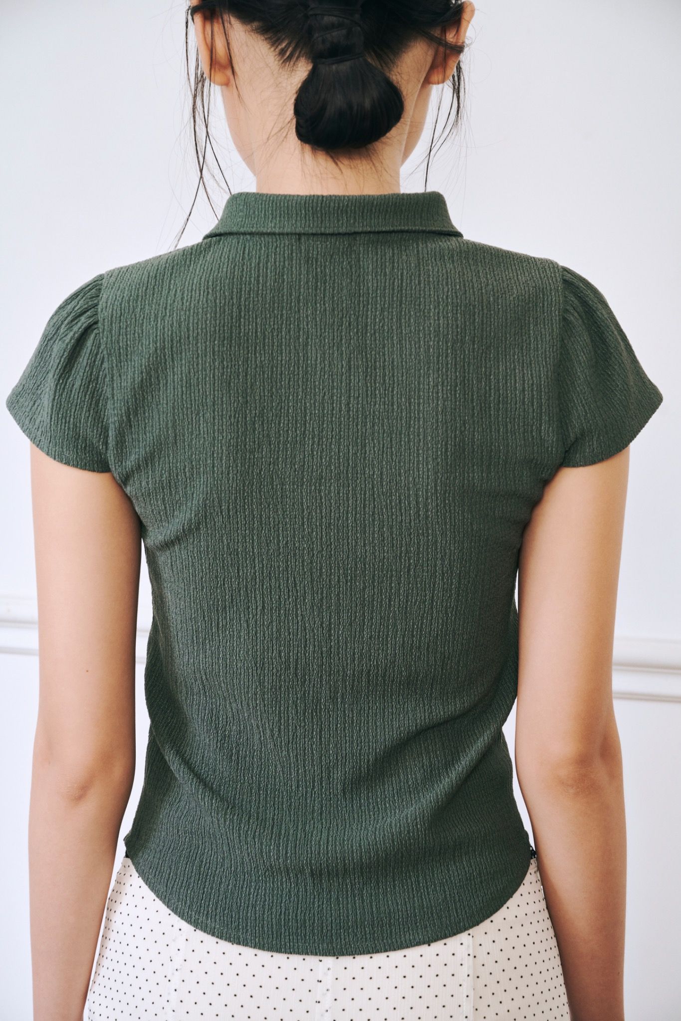 Libe Dark Green Button-Up Short Sleeve Top (Pre-order)