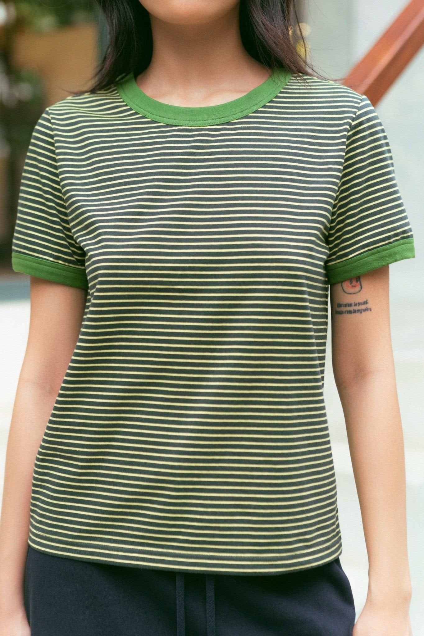 Libe Green Striped Short Sleeve Baby Tee (Pre-order)