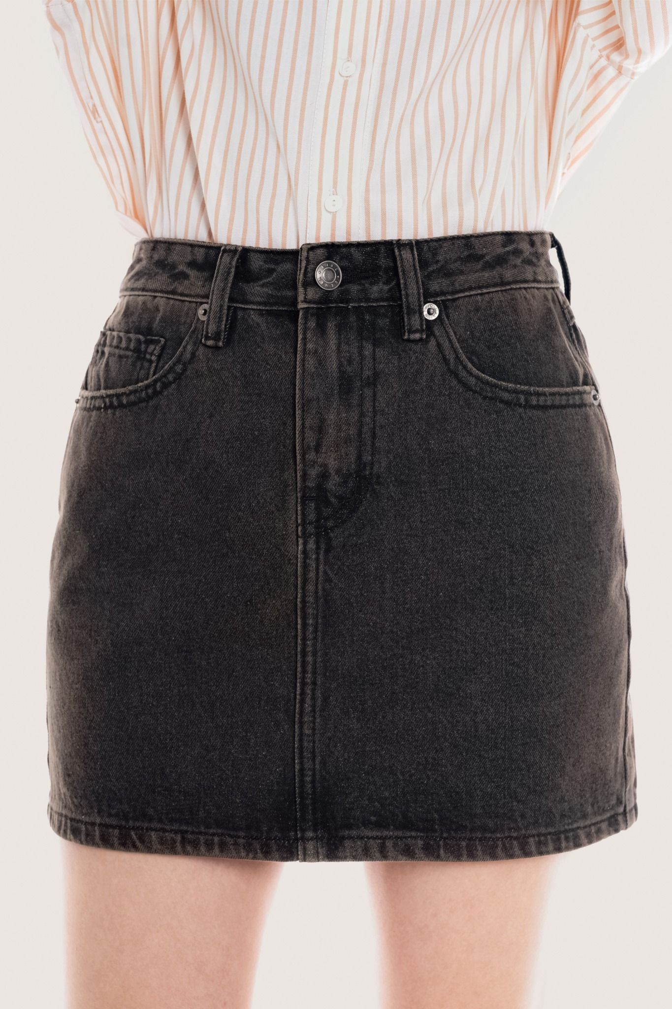 Libe Grey Acid Wash Denim Mini Skirt (Pre-order)