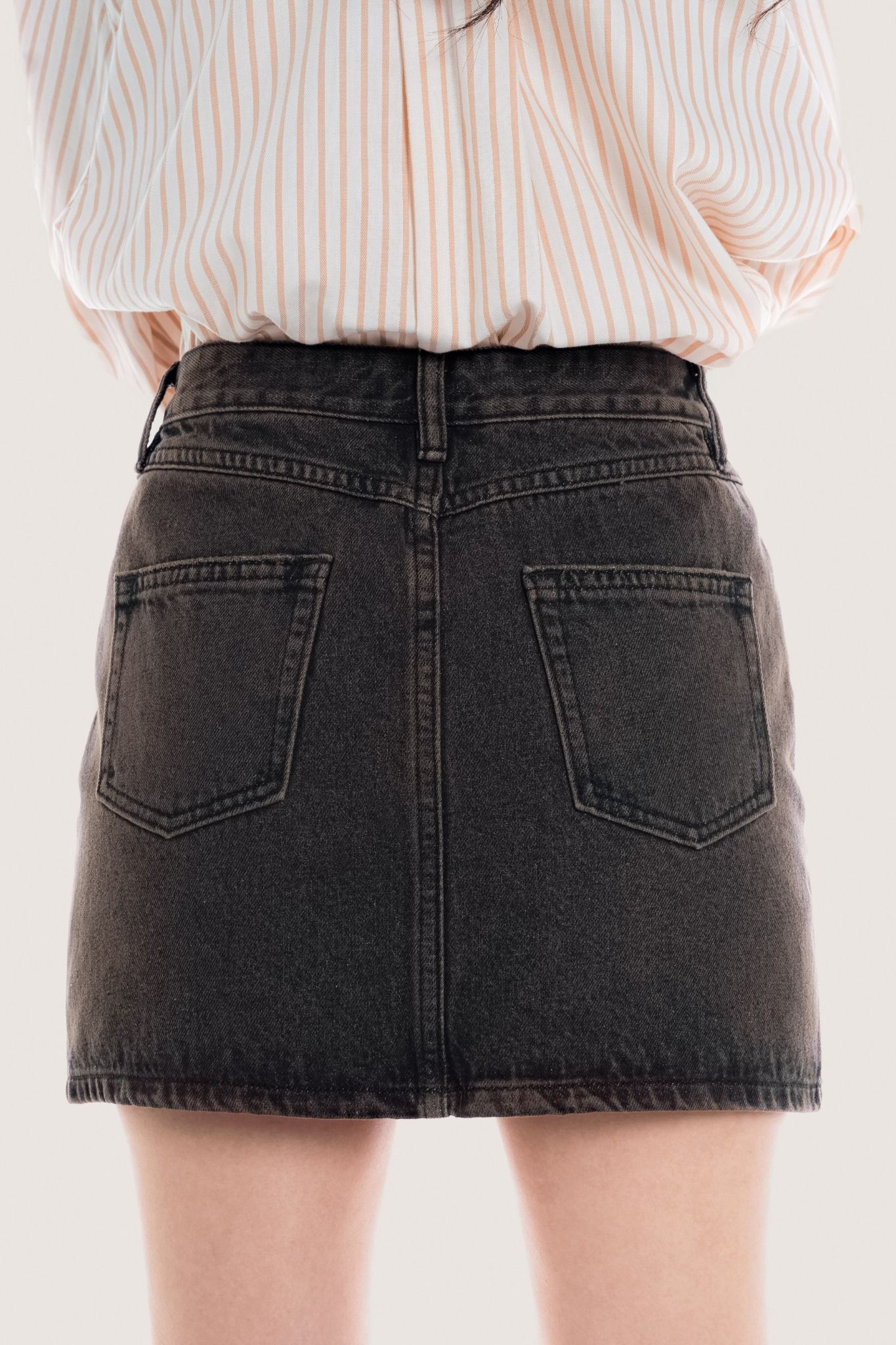 Libe Grey Acid Wash Denim Mini Skirt (Pre-order)
