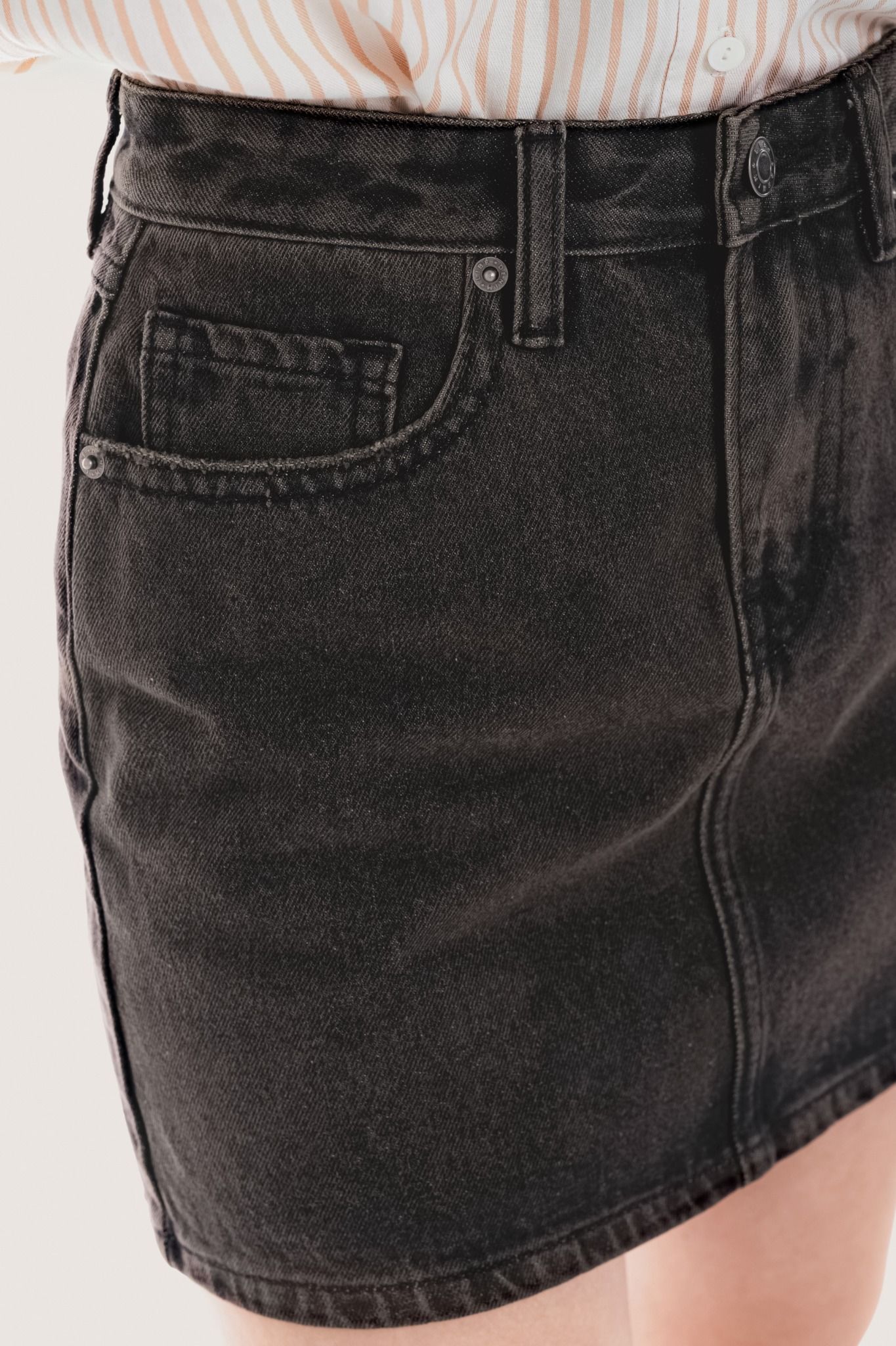 Libe Grey Acid Wash Denim Mini Skirt (Pre-order)
