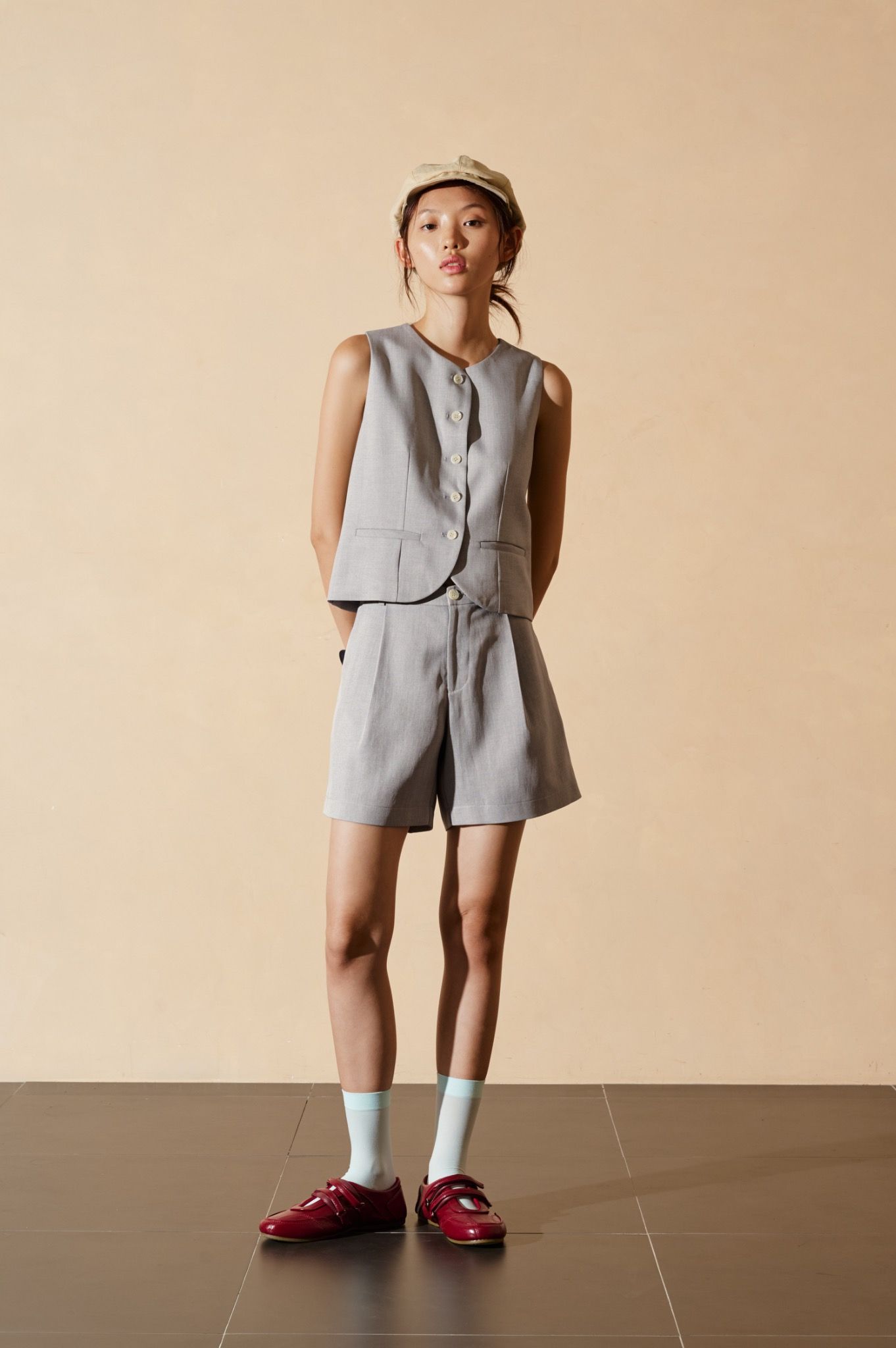 Libe Grey Pleated Shorts (Pre-order)