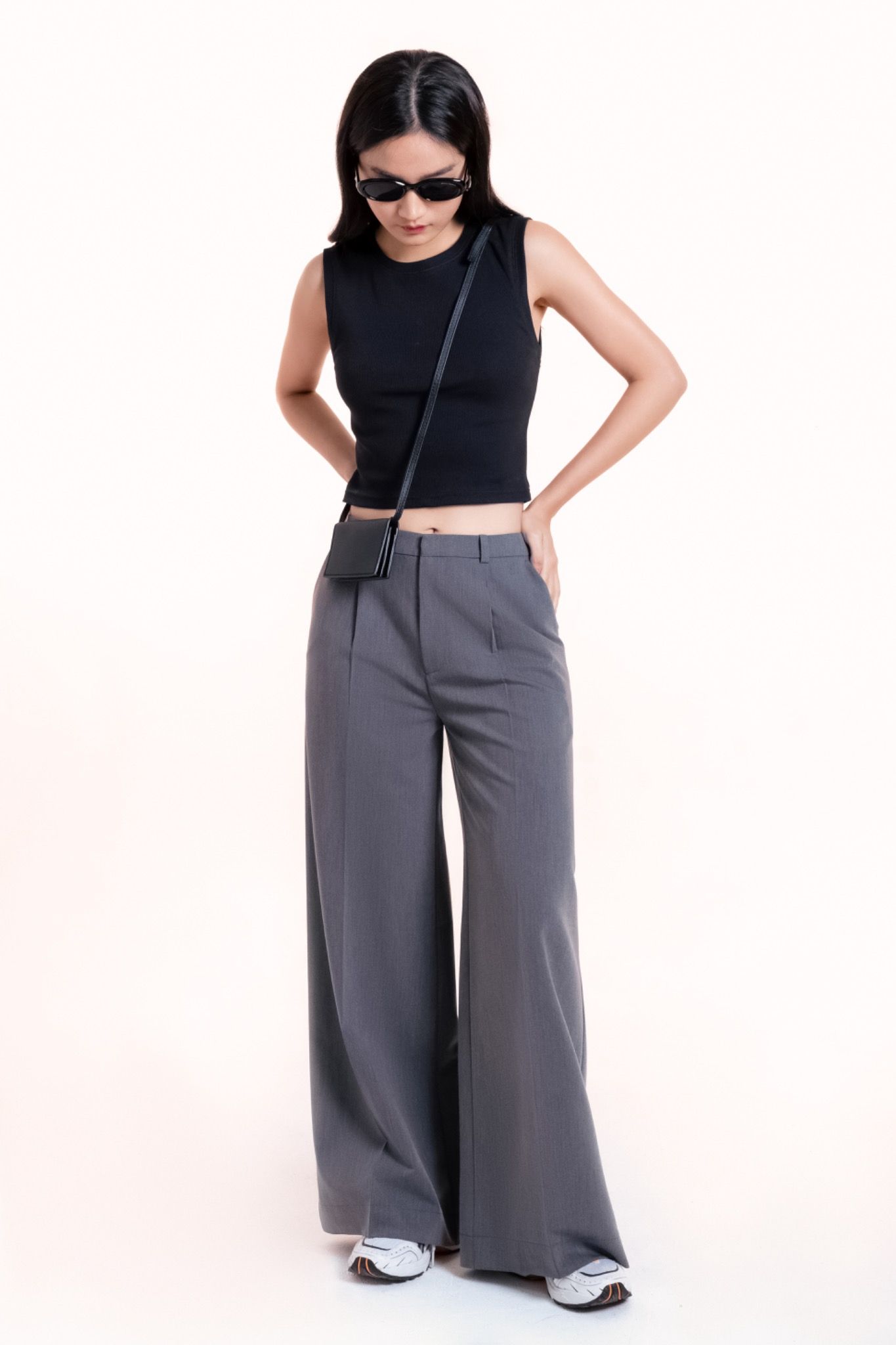 Libe Grey Tailored Wide Leg Trousers (Pre-order)