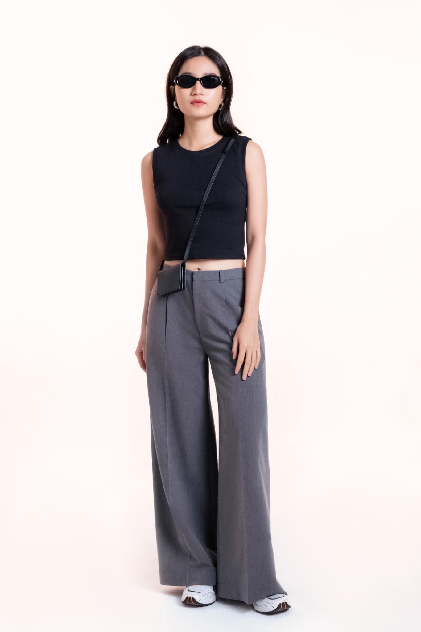 Libe Grey Tailored Wide Leg Trousers (Pre-order)