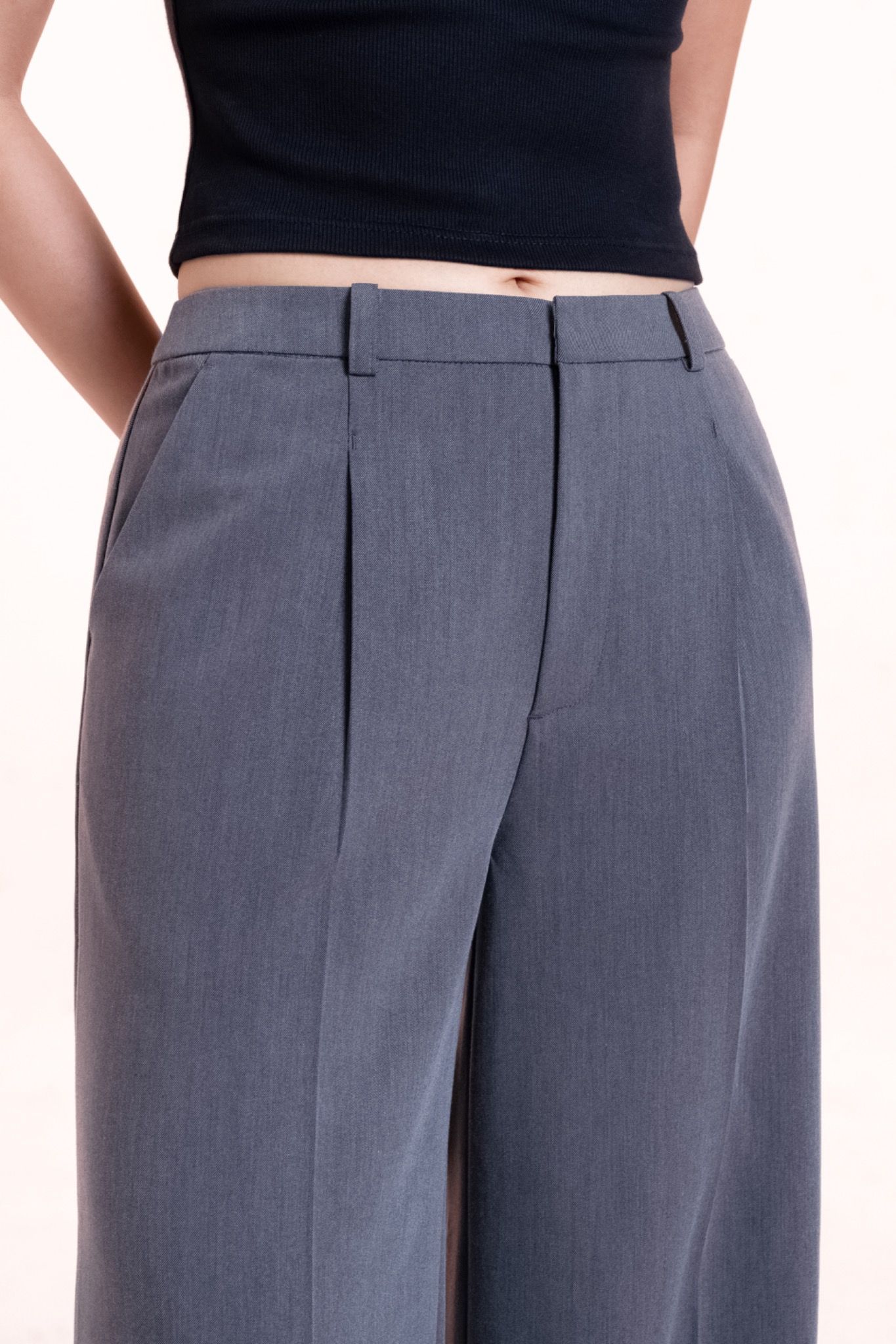 Libe Grey Tailored Wide Leg Trousers (Pre-order)