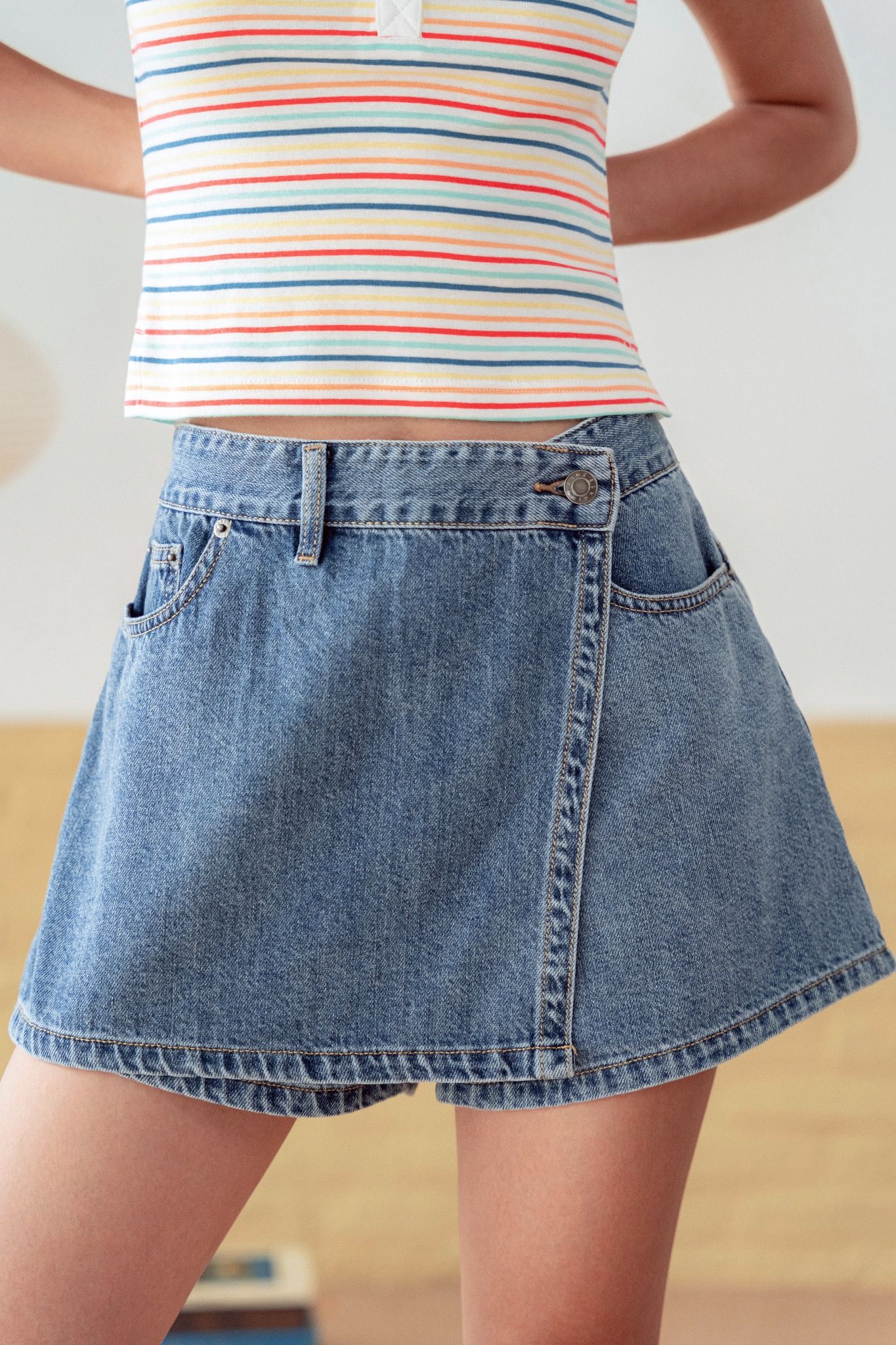 Libe Medium Blue Wash Denim Skorts (Pre-order)