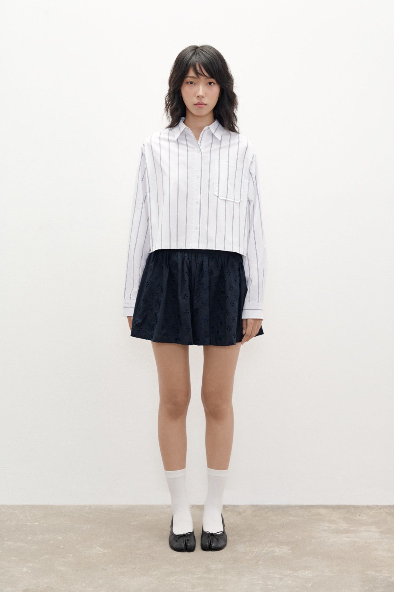 Libe Navy Embroidered Mini Skirt (Pre-order)