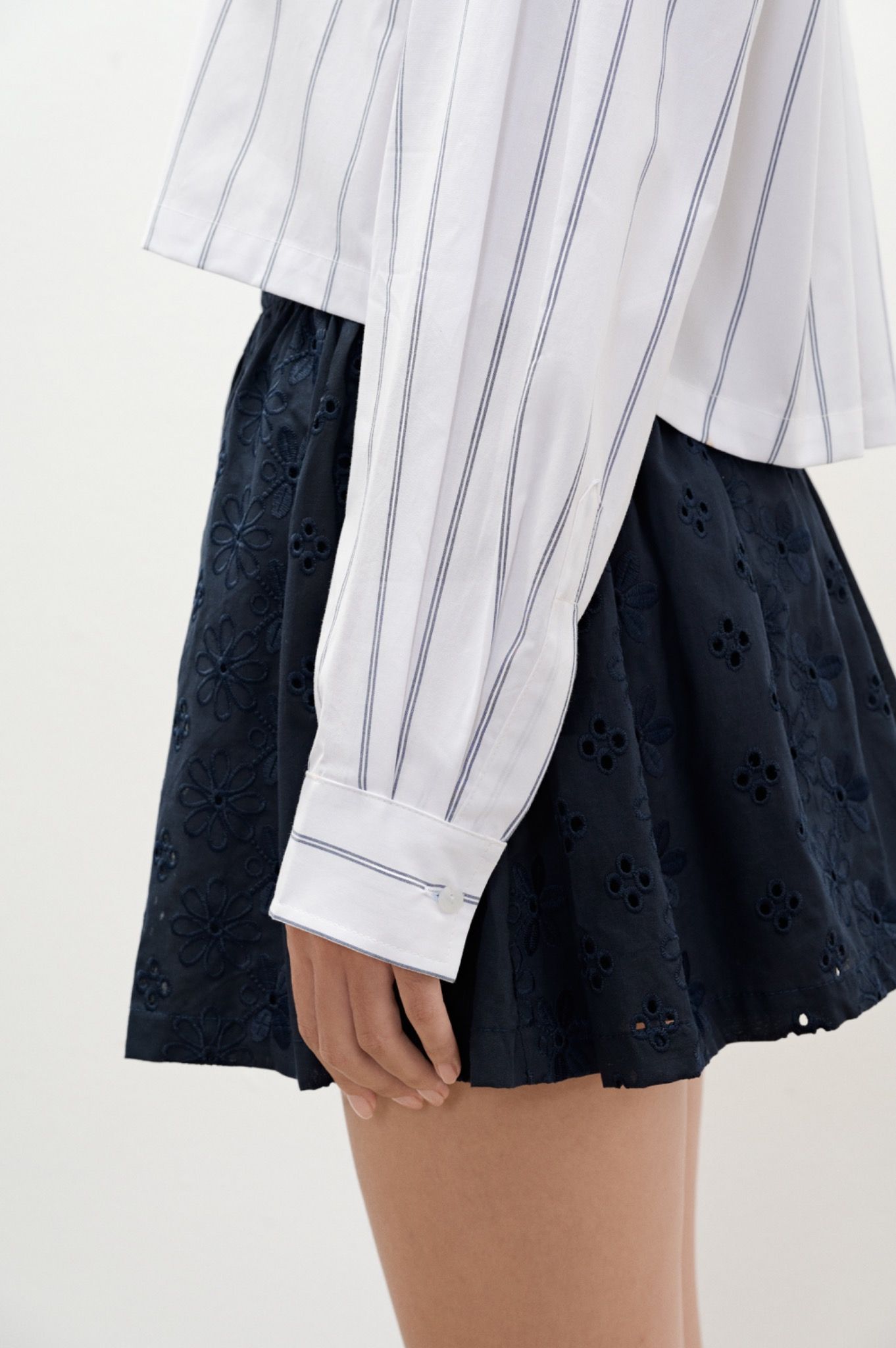 Libe Navy Embroidered Mini Skirt (Pre-order)