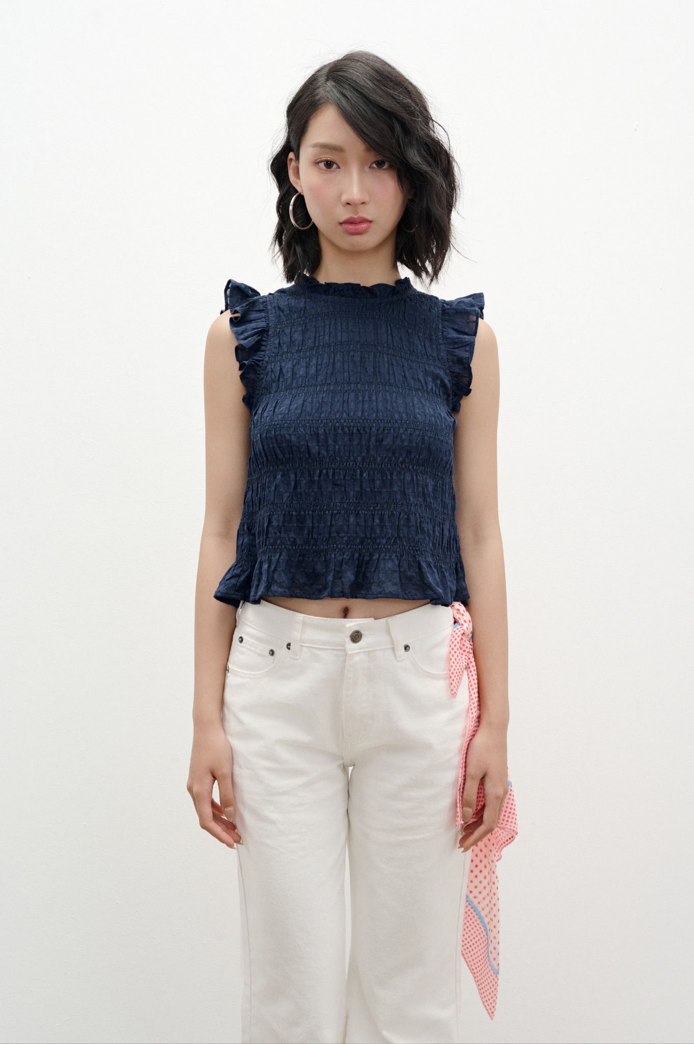 Libe Navy Smocking Top (Pre-order)