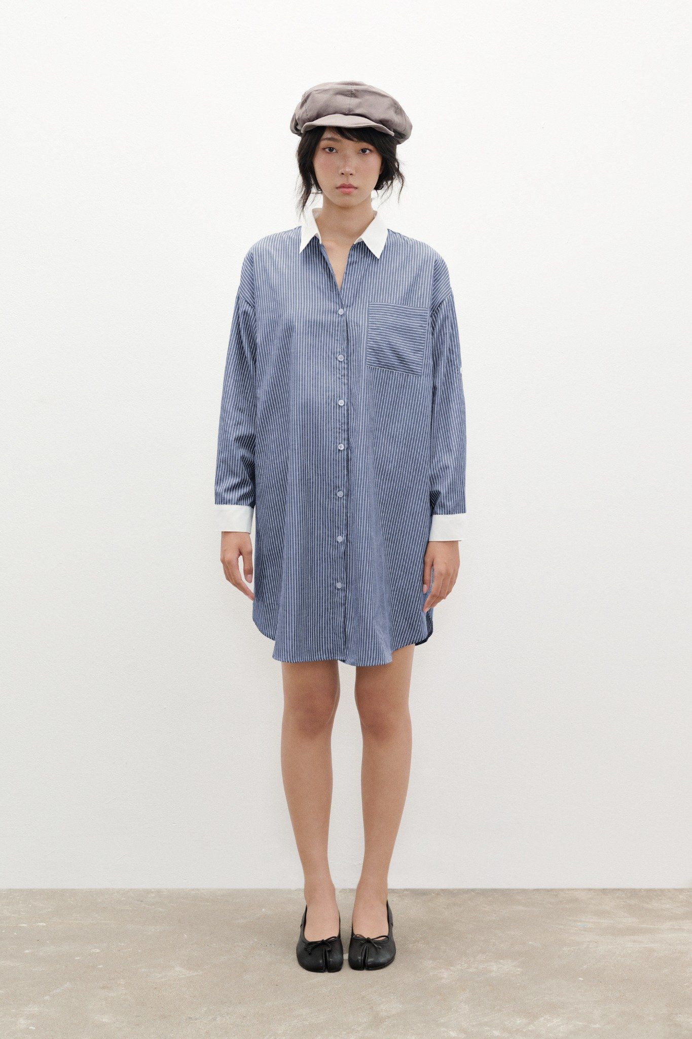 oversized mini shirt dress Oversized Shirt Mini Dress - Grey/White Pinstripes