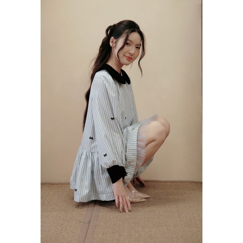 Aguja Phoebe Velvet-Collar Baby Doll Dress (Pre-order)