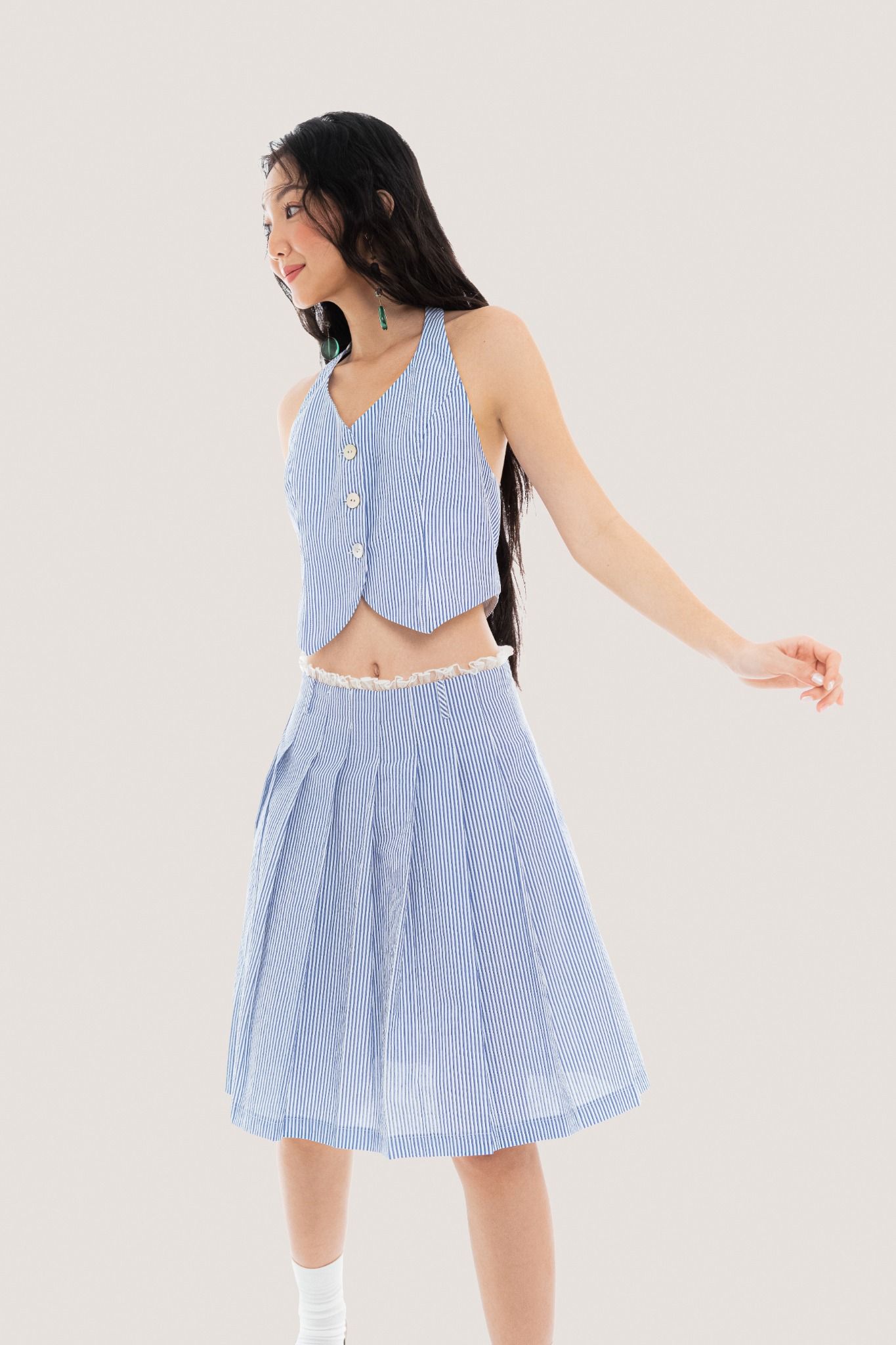 Libe Pinstripe Halter Neck Gilet Top (Pre-order)