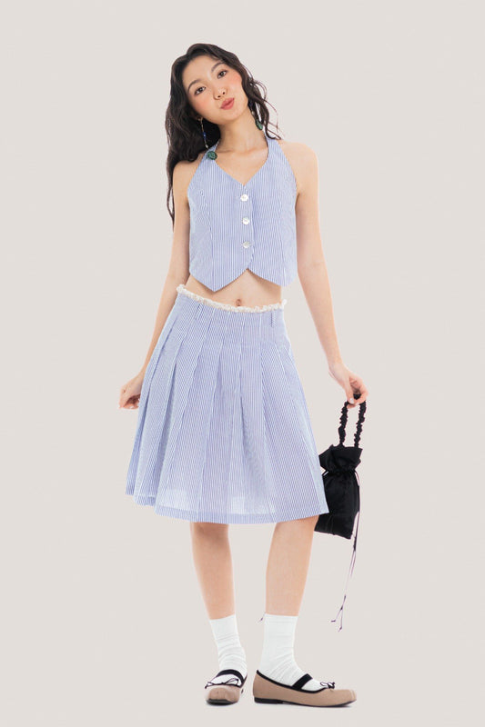 Libe Pinstripe Halter Neck Gilet Top (Pre-order)